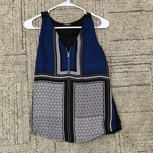 Express Women's Geometric Blue and Black Blouse